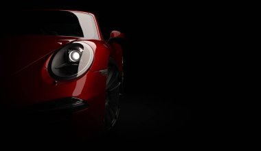 Süper hızlı pahalı araba coupe koyu arka plan üzerinde. 3D render