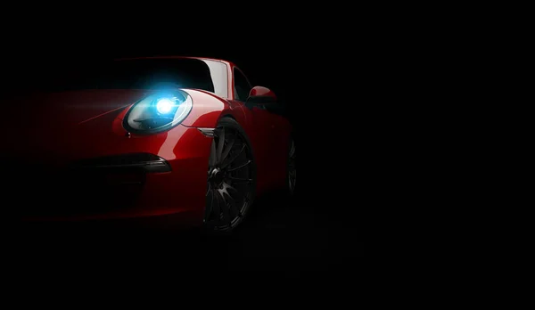 Super rápido cupé de coche caro sobre fondo oscuro. 3d renderizar —  Fotos de Stock