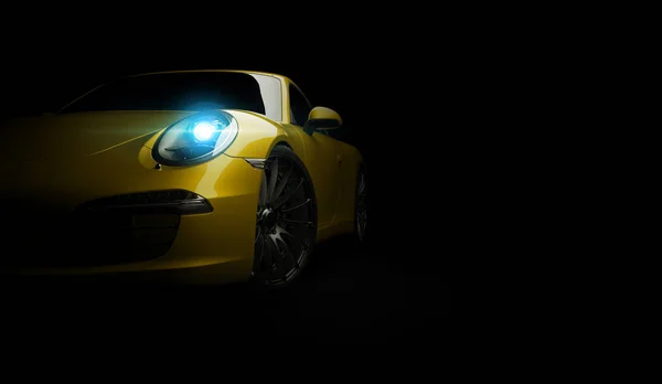 Σούπερ γρήγορο και ακριβό αυτοκίνητο coupe σε σκούρο φόντο. 3D καθιστούν — Φωτογραφία Αρχείου