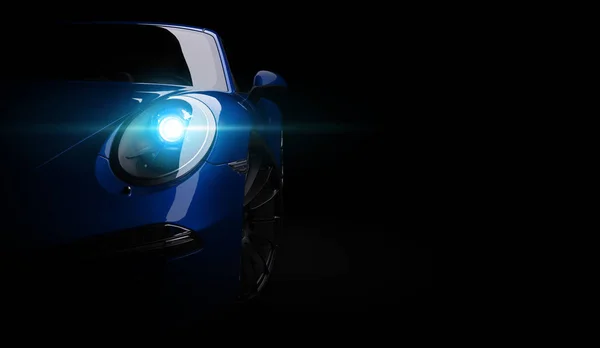 Сверхбыстрый дорогой автомобиль купе на темном фоне. 3D рендеринг — стоковое фото