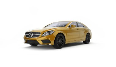 Almatı, Kazakistan-Mart 24, 2019: Mercedes-Benz CLS 500 AMG şık lüks iş sınıfı hızlı araba izole beyaz arka plan. 3B render