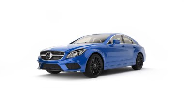 Almatı, Kazakistan-Mart 24, 2019: Mercedes-Benz CLS 500 AMG şık lüks iş sınıfı hızlı araba izole beyaz arka plan. 3B render