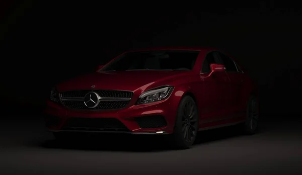 カザフスタンアルマティ-3 月 24, 2019: メルセデス・ベンツ cls 500 Amg 暗い背景にスタイリッシュな高級ビジネスクラスの高速車.3d レンダー — ストック写真