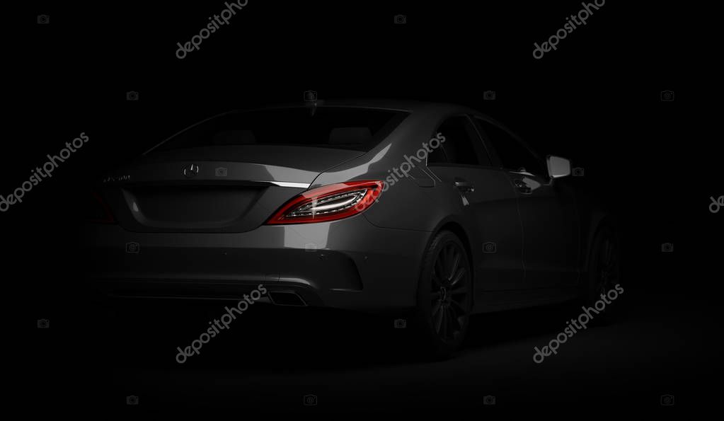 Almaty, Kazakhstan - march 24, 2019: Mercedes-Benz cls 500 AMG stylish luxury business class fast car on dark background. 3d render