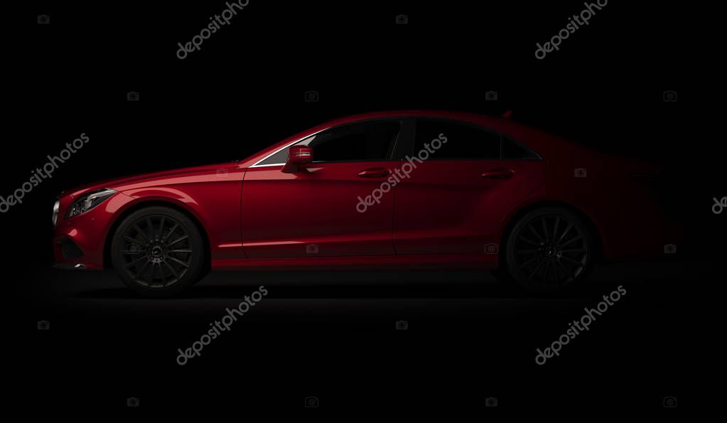 Almaty, Kazakhstan - march 24, 2019: Mercedes-Benz cls 500 AMG stylish luxury business class fast car on dark background. 3d render