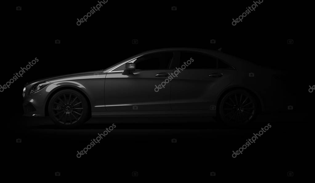 Almaty, Kazakhstan - march 24, 2019: Mercedes-Benz cls 500 AMG stylish luxury business class fast car on dark background. 3d render