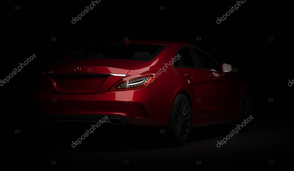 Almaty, Kazakhstan - march 24, 2019: Mercedes-Benz cls 500 AMG stylish luxury business class fast car on dark background. 3d render