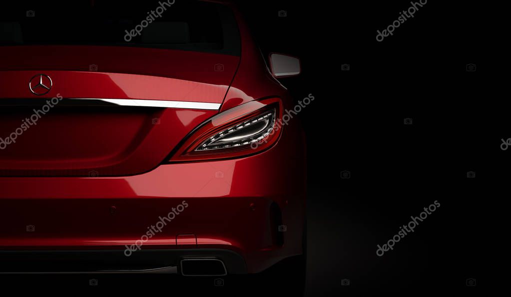 Almaty, Kazakhstan - march 24, 2019: Mercedes-Benz cls 500 AMG stylish luxury business class fast car on dark background. 3d render