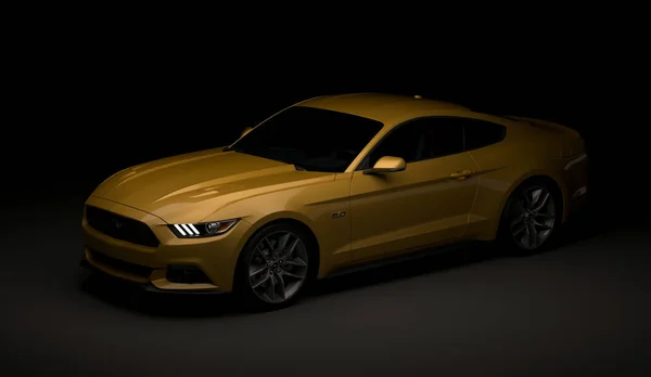 Almaty, Kazakstan. Mars 28: Ford Mustang V8 5.0 l. eleganta lyxbil på mörk, svart bakgrund. 3D render — Stockfoto