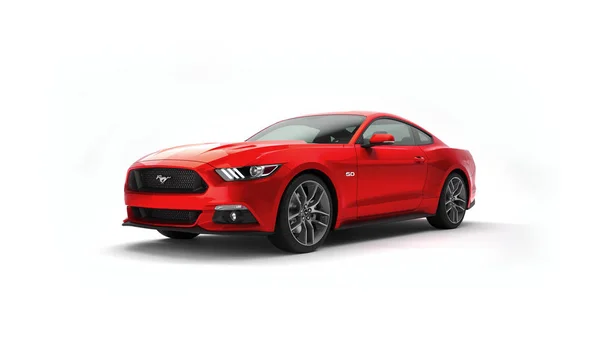 Almaty, Kazakstan. Mars 28: Ford Mustang V8 5.0 l. eleganta lyxbil isolerad på vit bakgrund. 3D render — Stockfoto