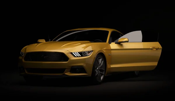 Almaty, Kazakstan. Mars 28: Ford Mustang V8 5.0 l. eleganta lyxbil på mörk, svart bakgrund. 3D render — Stockfoto