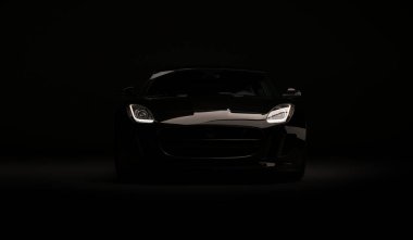 Almatı, Kazakistan. Nisan 01: Jaguar F-tipi Svr lüks şık hızlı spor araba siyah arka plan üzerine. 3D render