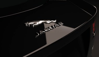 Almatı, Kazakistan. Nisan 01: Jaguar F-tipi Svr lüks şık hızlı spor araba siyah arka plan üzerine. 3D render