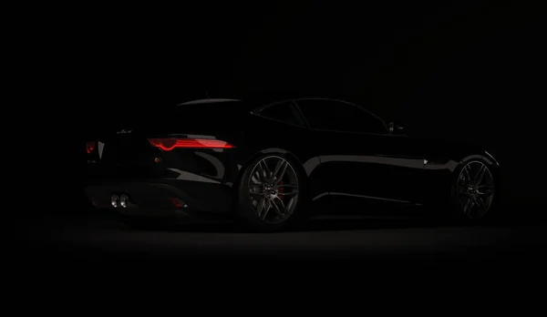 Almaty, Kazakstan. April 01: Jaguar F-type Svr snygg snabb sport lyxbil på svart bakgrund. 3D render — Stockfoto
