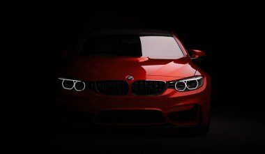 Almatı, Kazakistan 10 Şubat 2019. İzole arka planda BMW M4 f82. 3B render