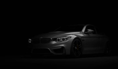 Almatı, Kazakistan 10 Şubat 2019. İzole arka planda BMW M4 f82. 3B render