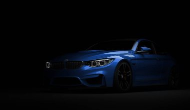 Almatı, Kazakistan 10 Şubat 2019. İzole arka planda BMW M4 f82. 3B render