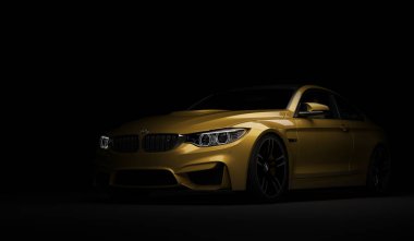 Almatı, Kazakistan 10 Şubat 2019. İzole arka planda BMW M4 f82. 3B render