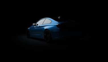 Almatı, Kazakistan 10 Şubat 2019. İzole arka planda BMW M4 f82. 3B render