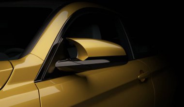 Bir spor coupe yan görünüm ayna. 3B render