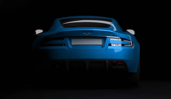 Almaty, Kazakstan. April 15: brittisk lyx sportbil Coupe Aston Martin DBS på svart bakgrund. 3D-rendering — Stockfoto