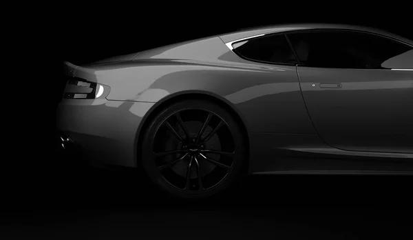 Almaty, Kazajstán. 15 de abril: coupé deportivo de lujo británico Aston Martin DBS sobre fondo negro. Renderizado 3D — Foto de Stock