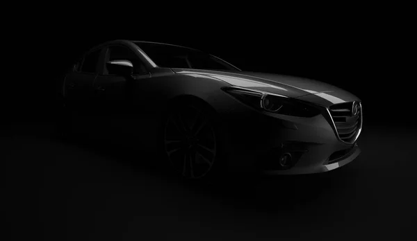 Almaty, Kazahsztán-február 2, 2019: Mazda 3 modern sportos ferdehátú reflexiós a hátsó piros festék után festeni fényezés és bevonat. 3D-renderelés — Stock Fotó