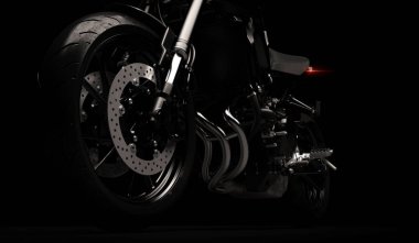 Koyu arka plan üzerinde siyah motosiklet detay parçası - 3d render
