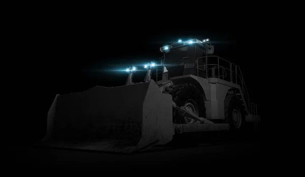 Attrezzature per la costruzione di bulldozer pesanti su sfondo nero. Rendering 3D — Foto Stock