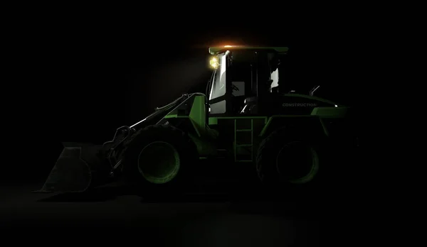 Tung bulldozer entreprenadutrustning på svart bakgrund. 3D-rendering — Stockfoto