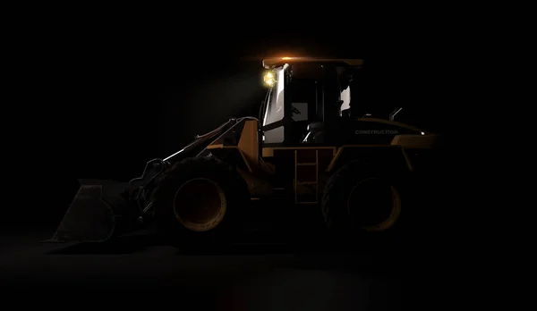 Équipement de construction de bulldozer lourd sur fond noir. rendu 3D — Photo