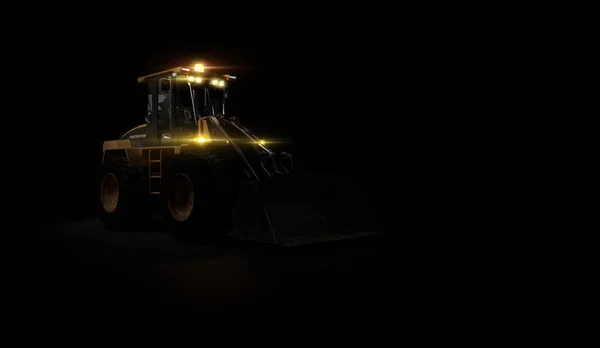 Equipamento de construção pesado bulldozer no fundo preto. Renderização 3D — Fotografia de Stock