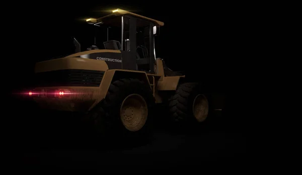 Attrezzature per la costruzione di bulldozer pesanti su sfondo nero. Rendering 3D — Foto Stock