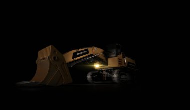 Ağır organge Ekskavatör küreği ayakta taşlarla tepede ile