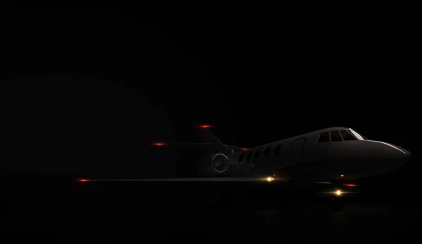 豪华通用设计私人喷气式飞机在黑色背景停车。3d 渲染 — 图库照片