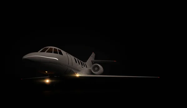 Luxus-Generika-Design Privatjet Flugzeug Parken auf schwarzem Hintergrund. 3D-Darstellung — Stockfoto