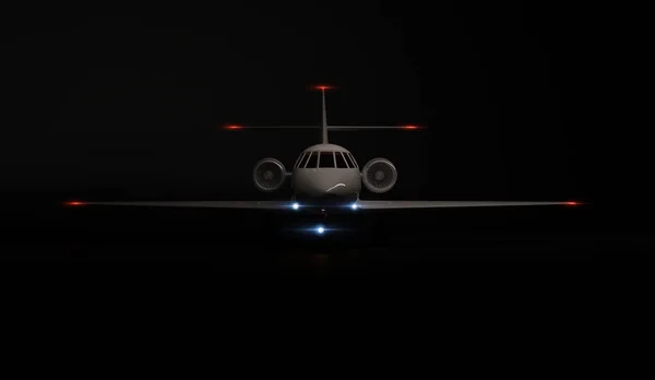 Luxo Genérico Design Private Jet estacionamento avião sobre fundo preto. Renderização 3d — Fotografia de Stock