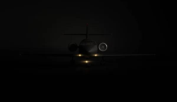 Luxus-Generika-Design Privatjet Flugzeug Parken auf schwarzem Hintergrund. 3D-Darstellung — Stockfoto