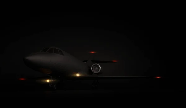 Luxus általános design Private Jet sík parkolás fekete háttér. 3D-renderelés — Stock Fotó