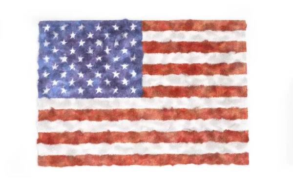 Pelzigen Teppich mit usa Flagge Textur, isoliert auf weißem Hintergrund. Innenraumelement. 3D-Darstellung — Stockfoto