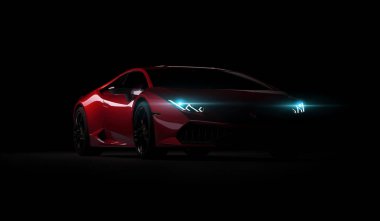 Almaty, Kazakistan. - Lamborghini Huracan. Siyah arka planda lüks bir spor araba. 3 Boyutlu Hazırlama