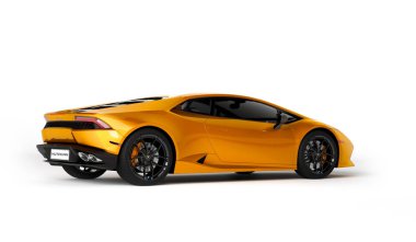 Almaty, Kazakistan. - Lamborghini Huracan. Siyah arka planda lüks bir spor araba. 3 Boyutlu Hazırlama