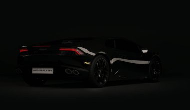 Almaty, Kazakistan. - Lamborghini Huracan. Siyah arka planda lüks bir spor araba. 3 Boyutlu Hazırlama