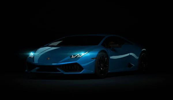 Алматы, Казахстан. 05: Lamborghini Huracan. роскошный стильный спортивный автомобиль на темном черном фоне. 3D рендеринг — стоковое фото