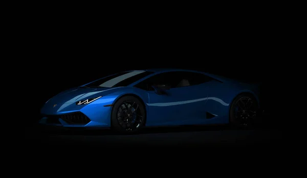 Алматы, Казахстан. 05: Lamborghini Huracan. роскошный стильный спортивный автомобиль на темном черном фоне. 3D рендеринг — стоковое фото