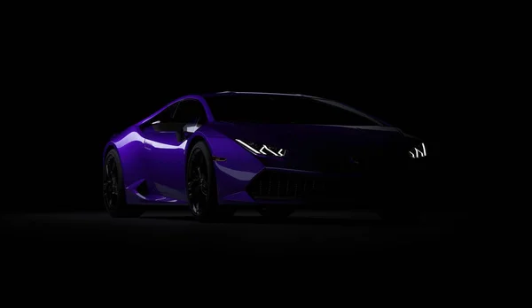 Алмати, Казахстан. Juli 05: Lamborghini Huracan. Спортивний автомобіль розкішного стилю на темному, чорному тлі. 3D render — стокове фото