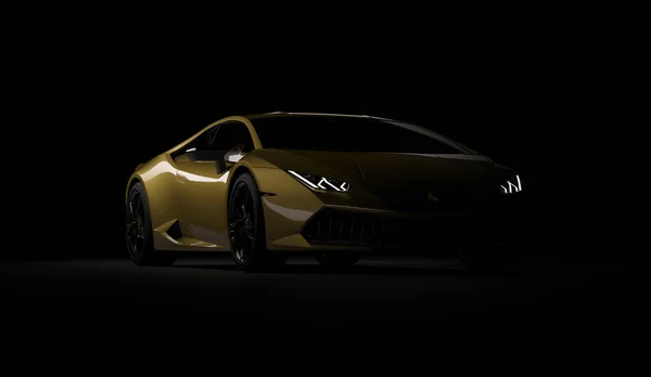 Almaty, Kazakstan. - Lamborghini Huracan. lyx elegant sportbil på mörk, svart bakgrund. 3D-återgivning — Stockfoto