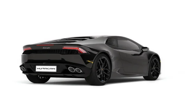 Almati, Kazahsztán. Lamborghini Huracan vagyok. luxus stílusos sport autó sötét, fekete háttér. 3D renderelés — Stock Fotó