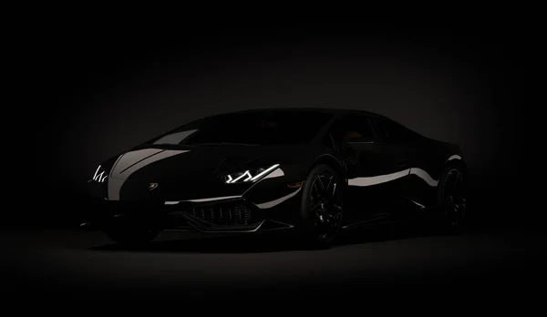 Almaty, Kazajstán. Juli 05: Lamborghini Huracan. lujoso coche deportivo con estilo sobre fondo negro oscuro. Renderizado 3D — Foto de Stock