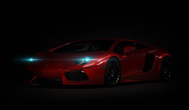 Almaty, Kazakistan. - Lamborghini Aventador. Siyah arka planda lüks bir spor araba. 3d hazırlayıcı